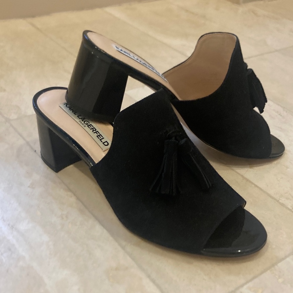 Karl Lagerfeld Black Tassel Mules